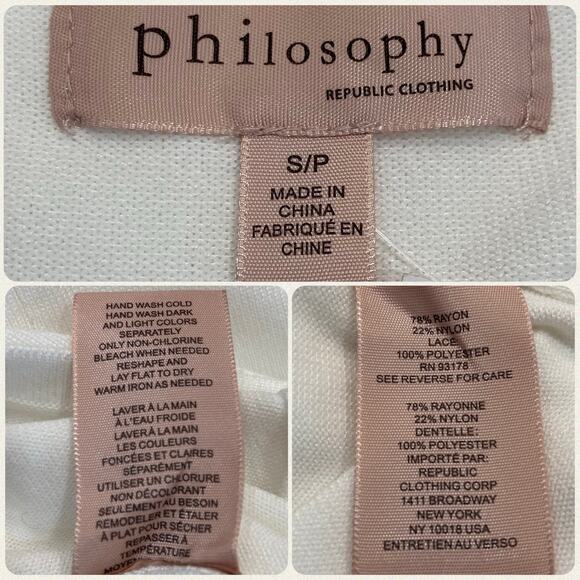 NWT $58 Philosophy White Knit Peekaboo Lace Detail Sleeveless Top Women’s Size S - Picture 10 of 11